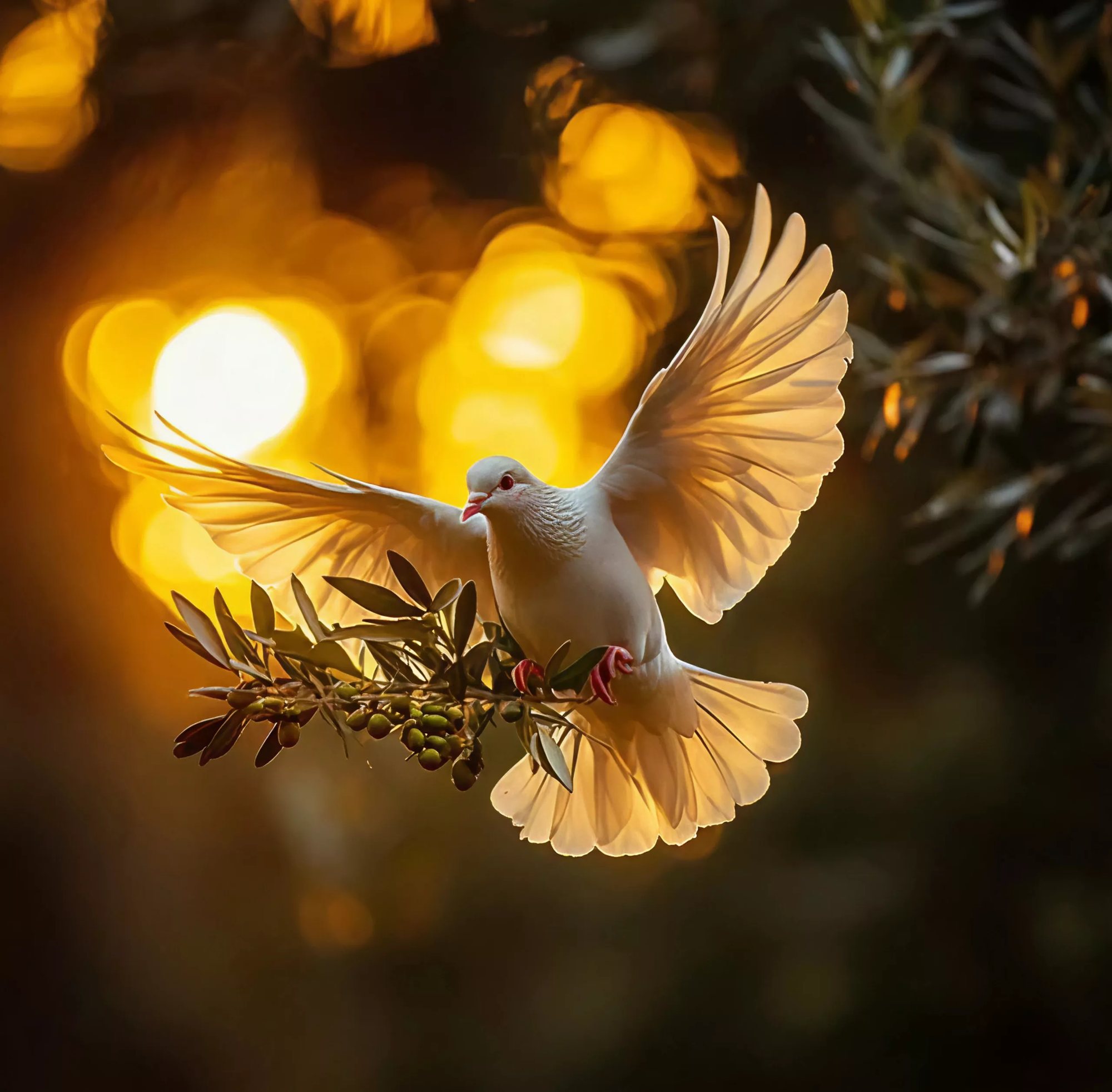 White dove resting on an olive branch